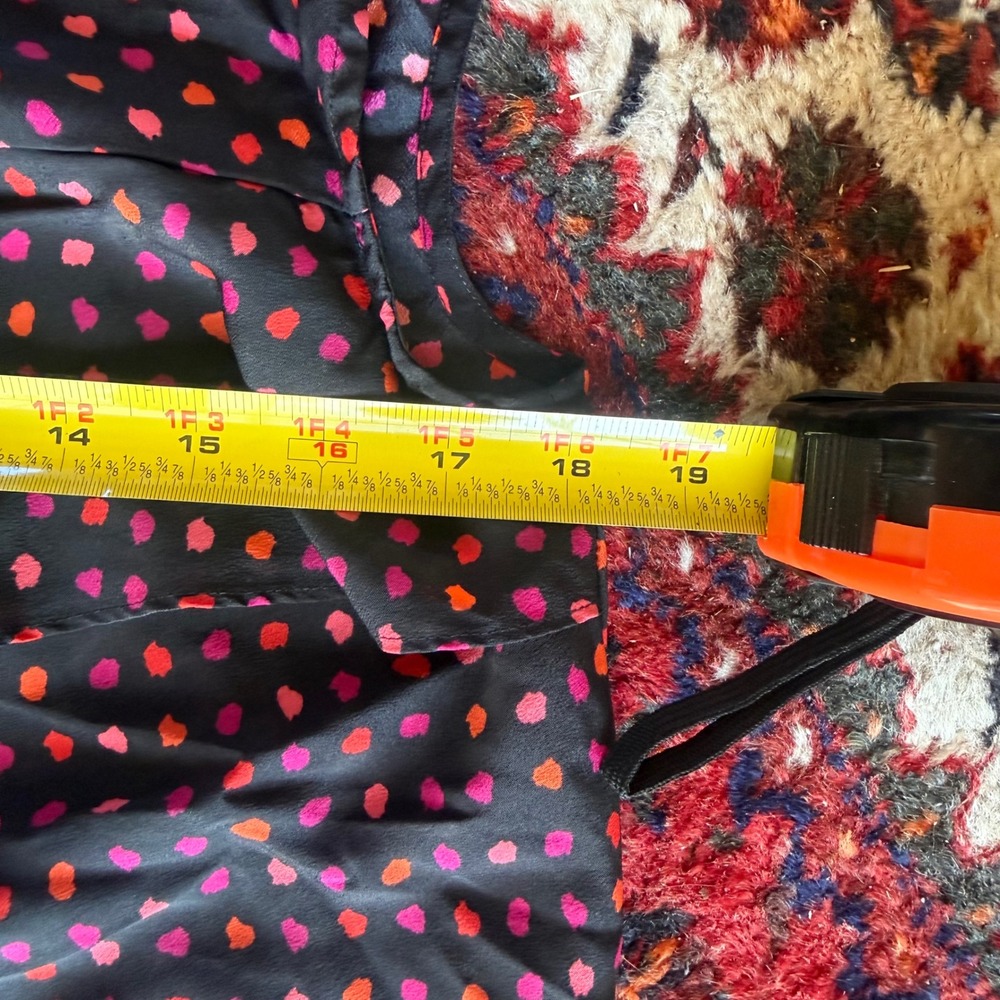 LOFT Blouse Womens Medium Black Pink Orange Halloween Ruffle Dot Sleeveless Top - Picture 6 of 7